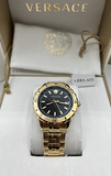 Versace Hellenyium Quartz Black Dial Gold Steel Strap Watch For Men - VE3A00820 Authentic Buy Shop Now