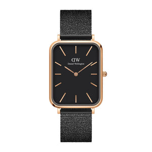 Daniel Wellington Quadro Pressed Ashfield Black Dial Black Mesh Strap Watch for Women - DW00100467 Authentic Buy Shop Now