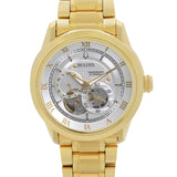 Bulova BVA Skeleton Silver Dial Gold Steel Strap Watch for Men - 97A108 Authentic Buy Shop Now