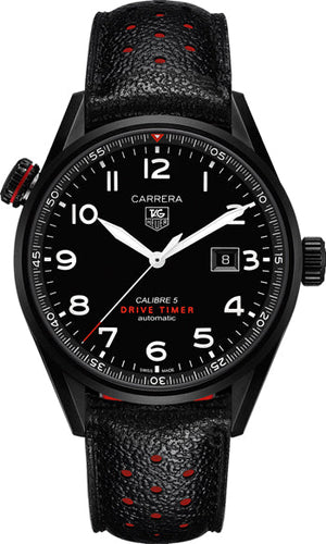 Tag Heuer Carrera Calibre 5 Drive Timer Black Dial Black Leather Strap Watch for Men - WAR2A80.FC6337 Authentic Buy Shop Now