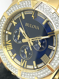 Bulova Crystal Collection Blue Dial Gold Steel Strap Watch for Men - 98C128 Authentic Buy Shop Now