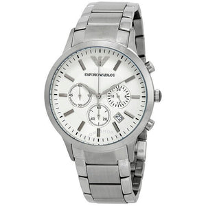 Emporio Armani Renato Chronograph Cream Dial Silver Steel Strap Watch For Men - AR2458 Authentic Buy Shop Now