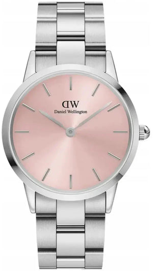 Daniel Wellington Iconic Pink Dial Silver Steel Strap Watch For Women - DW00100329 Authentic Buy Shop Now