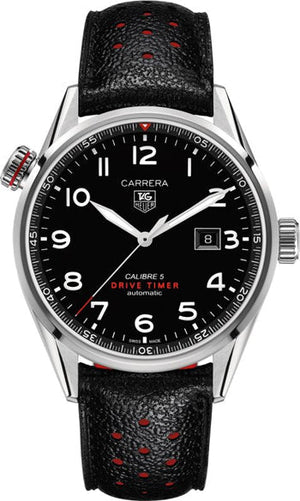Tag Heuer Carrera Calibre 5 Drive Timer Black Dial Black Leather Strap Watch for Men - WAR2A10.FC6337 Authentic Buy Shop Now