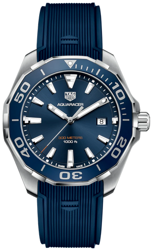 Tag Heuer Aquaracer Quartz Blue Dial Blue Rubber Strap Watch for Men - WAY101C.FC6153 Authentic Buy Shop Now