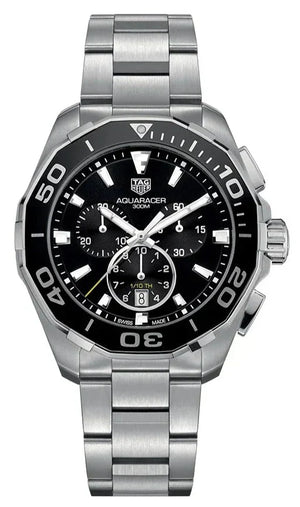 Tag Heuer Aquaracer Quartz Chronograph Black Dial Silver Steel Strap Watch for Men - CAY111A.BA0927 Authentic Buy Shop Now