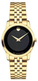 Movado Museum Classic Quartz Black Dial Gold Steel Strap Watch For Women - 0607005 Authentic Buy Shop Now
