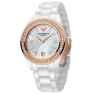 Emporio Armani Ceramica Mother of Pearl Dial White Ceramic Dial Watch For Women - AR1472 Authentic Buy Shop Now