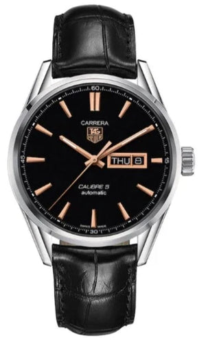 Tag Heuer Carrera Calibre 5 Automatic Black Dial Black Leather Strap Watch for Men - WAR201C.FC6266 Authentic Buy Shop Now
