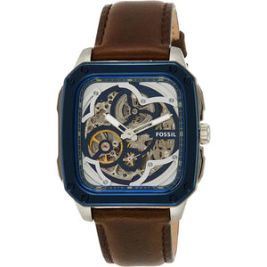 Fossil Inscription Automatic Skeleton Blue Dial Brown Leather Strap Watch for Men - BQ2571 Authentic Buy Shop Now