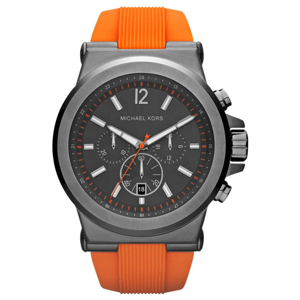 Michael Kors Dylan Chronograph Grey Dial Orange Rubber Strap Watch for Men - MK8296 Authentic Buy Shop Now