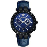 Versace V Race Chronograph Quartz Blue Dial Blue Leather Strap Watch For Men - VEBV00419 Authentic Buy Shop Now