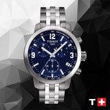 Tissot PRC 200 Chronograph Blue Dial Silver Steel Strap Watch For Men - T055.417.11.047.00 Authentic Buy Shop Now