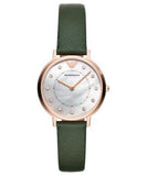 Emporio Armani Mother of Pearl Dial Green Leather Strap Watch For Women - AR11150 Authentic Buy Shop Now
