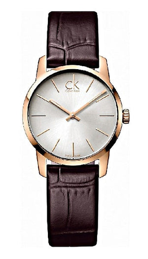 Calvin Klein City White Mother of Pearl Dial Brown Leather Strap Watch for Women - K2G23620 Authentic Buy Shop Now