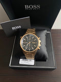 Hugo Boss Globetrotter Chronograph Black Dial Gold Steel Strap Watch for Men - 1513932 Authentic Buy Shop Now