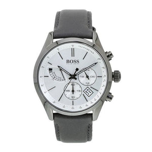 Hugo Boss Grand Prix White Dial Grey Leather Strap Watch for Men - 1513633 Authentic Buy Shop Now