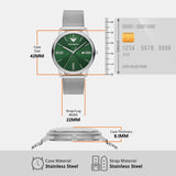 Emporio Armani Minimalist Quartz Green Dial Silver Mesh Bracelet Watch For Men - AR11578 Authentic Buy Shop Now