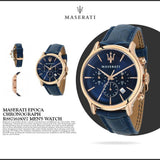 Maserati Epoca Blue Dial Leather Blue Strap Watch For Men - R8871618007 Authentic Buy Shop Now