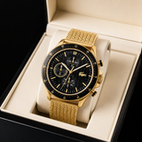 Lacoste Neoheritage Chronograph Black Dial Gold Mesh Strap Watch for Men - 2011254 Authentic Buy Shop Now