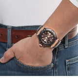 Guess Rigor Analog Brown Dial Brown Leather Strap Watch For Men - W0040G3 Authentic Buy Shop Now