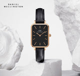 Daniel Wellington Quadro Sheffield Black Dial Black Leather Strap Watch For Women - DW00100435 Authentic Buy Shop Now