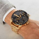 Diesel Mr Daddy 2.0 Chronograph Black Dial Gold Steel Strap Watch For Men - DZ7333 Authentic Buy Shop Now