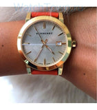 Burberry The City Gold Dial Orange Leather Strap Watch for Women - BU9016 Authentic Buy Shop Now