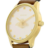 Gucci G Timeless Quartz Silver Dial Brown Leather Strap Watch For Women - YA1265022 Authentic Buy Shop Now