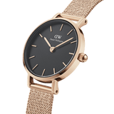 Daniel Wellington Petite Pressed Melrose Black Dial Rose Gold Mesh Strap Watch For Women - DW00100440 Authentic Buy Shop Now