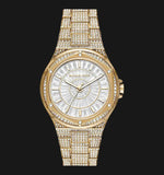 Michael Kors Lennox Three Hand Crystals White Dial Gold Steel Strap Watch For Women - MK6991 Authentic Buy Shop Now