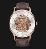 Emporio Armani Meccanico Automatic Silver Dial Brown Leather Strap Watch For Men - AR60039 Authentic Buy Shop Now