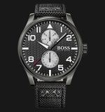 Hugo Boss Aeroliner Chronograph Black Dial Black Leather Strap Watch For Men - 1513086 Authentic Buy Shop Now