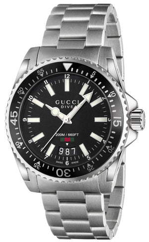 Gucci Dive Quartz Black Dial Silver Steel Strap Watch For Men - YA136301 Authentic Buy Shop Now