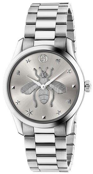 Gucci G Timeless Silver Dial Silver Steel Strap Watch For Women - YA1264126 Authentic Buy Shop Now