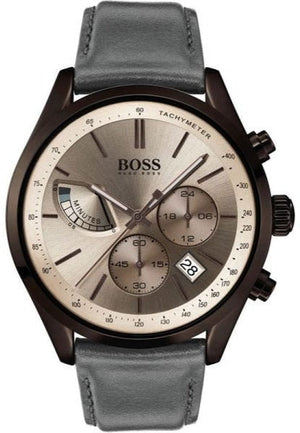 Hugo Boss Grand Prix Silver Dial Grey Leather Strap Watch for Men - 1513603 Authentic Buy Shop Now