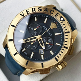 Versace Casual Chronograph Blue Dial Blue Leather Strap Watch for Men - VERG004-18 Authentic Buy Shop Now