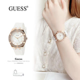 Guess Cosmo Diamonds Silver Dial White Rubber Strap Watch for Women - GW0034L2 Authentic Buy Shop Now