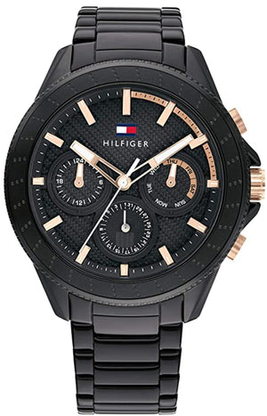 Tommy Hilfiger Aiden Chronograph Black Dial Black Steel Strap Watch For Men - 1791858 Authentic Buy Shop Now