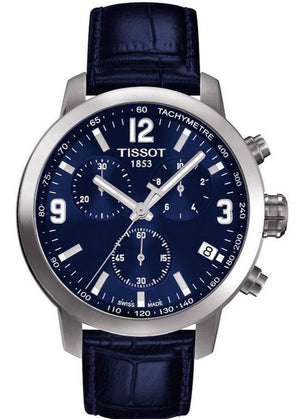 Tissot PRC 200 Chronograph Blue Dial Blue Leather Strap Watch For Men - T055.417.16.047.00 Authentic Buy Shop Now