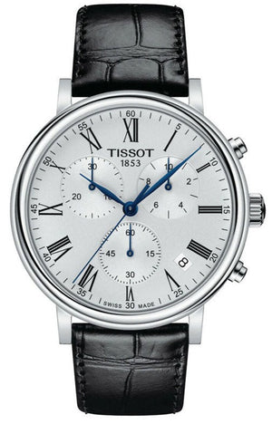 Tissot Carson Premium Chronograph Silver Dial Black Leather Strap Watch For Men - T122.417.16.033.00 Authentic Buy Shop Now