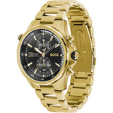 Hugo Boss Globetrotter Chronograph Black Dial Gold Steel Strap Watch for Men - 1513932 Authentic Buy Shop Now