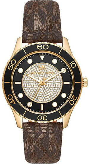 Michael Kors Runway Quartz Black Dial Brown Leather Strap Watch For Women - MK6979 Authentic Buy Shop Now