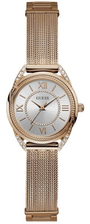 Guess Whisper Silver Dial Rose Gold Mesh Bracelet Watch for Women - W1084L3 Authentic Buy Shop Now