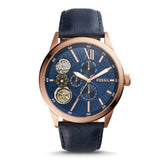 Fossil Flynn Mechanical Blue Dial Blue Leather Strap Watch for Men - BQ2219 Authentic Buy Shop Now