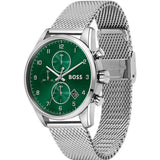 Hugo Boss Skymaster Green Dial Silver Mesh Bracelet Watch for Men - 1513938 Authentic Buy Shop Now