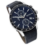 Hugo Boss Rafale Chronograph Blue Dial Black Leather Strap Watch For Men - 1513391 Authentic Buy Shop Now