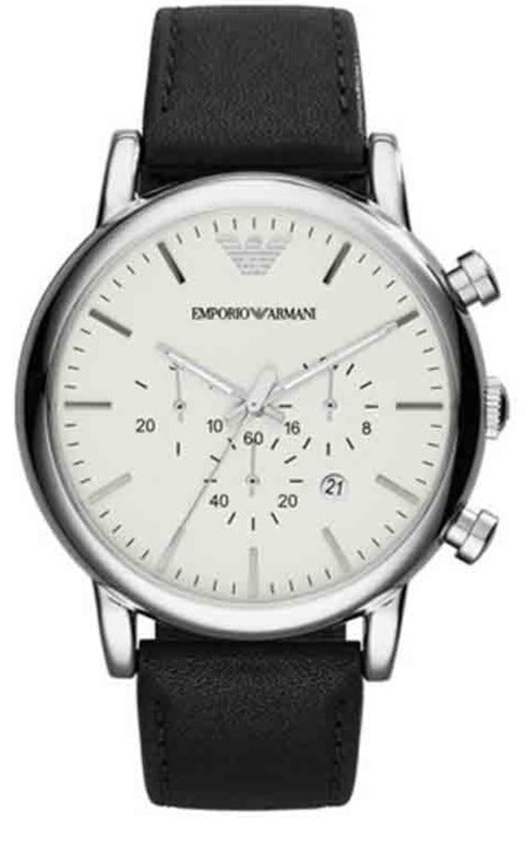 Emporio Armani Classic Quartz Chronograph White Dial Black Leather Strap Watch For Men - AR1807 Authentic Buy Shop Now