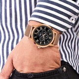 Guess Delancy Black Dial Rose Gold Mesh Bracelet Watch for Men - W0871G5 Authentic Buy Shop Now