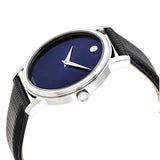 Movado Museum Blue Dial Black Leather Strap Watch For Men - 2100009 Authentic Buy Shop Now